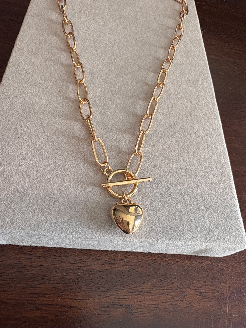 Gold Link Chain Necklace with Heart Pendant - Women's Jewelry
